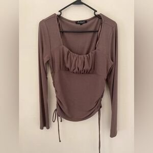 A.L.C. Ruched Square-Neck Long Sleeve Top in Mauve
